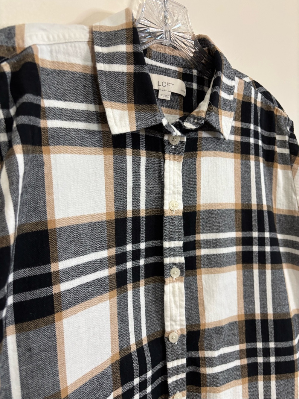 LOFT Black and Cream Plaid Button-Down Shirt - Picture 5 of 6